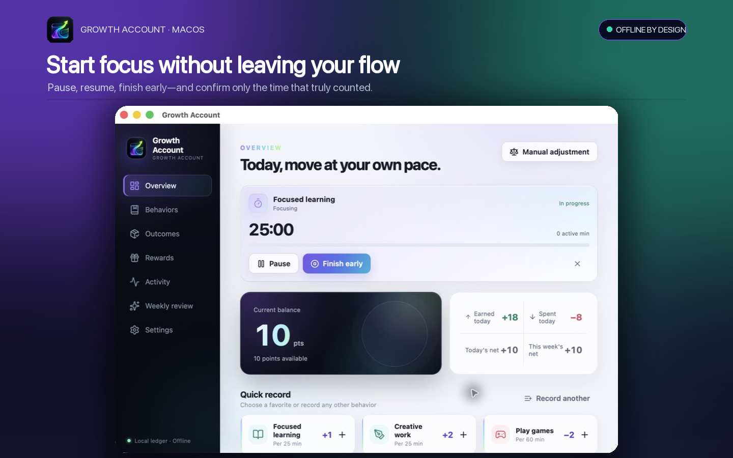 Growth Account focus timer