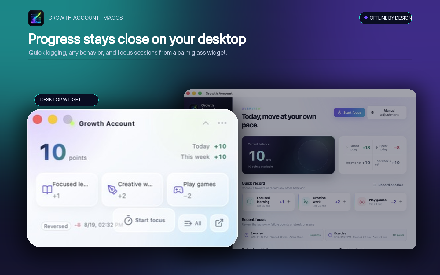 Growth Account desktop widget